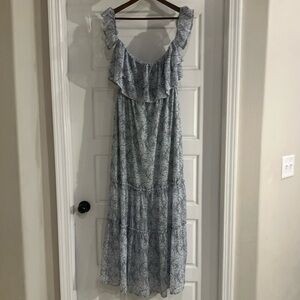 Bohme Floral Blue Ruffle Maxi Dress